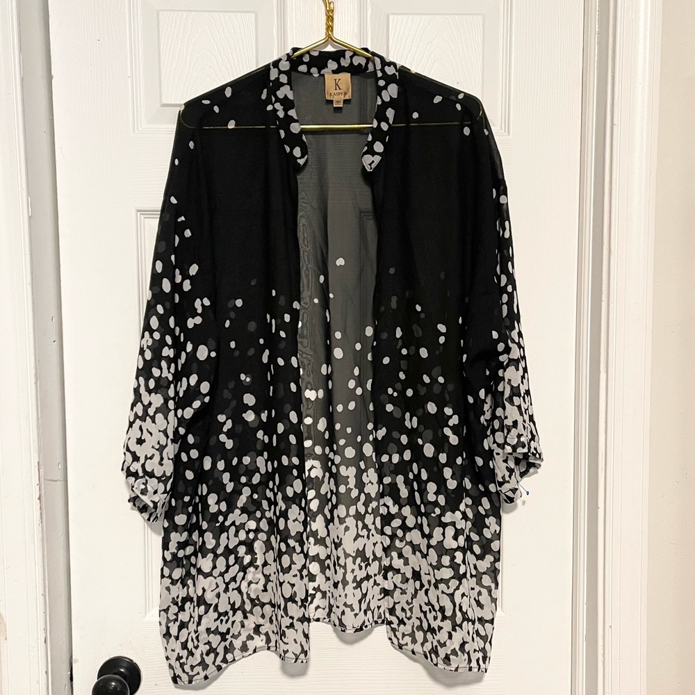 Kasper semi sheer ombre printed open front lightweight cardigan kimono Sz XL